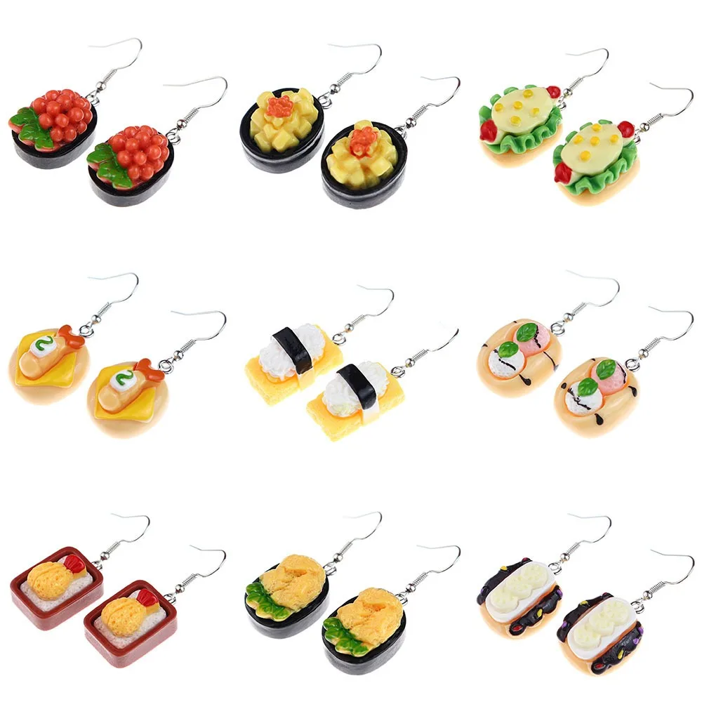 1pair Fun Cute Simulation Miniature Food Play Sushi Series Earrings Drop Jewelry