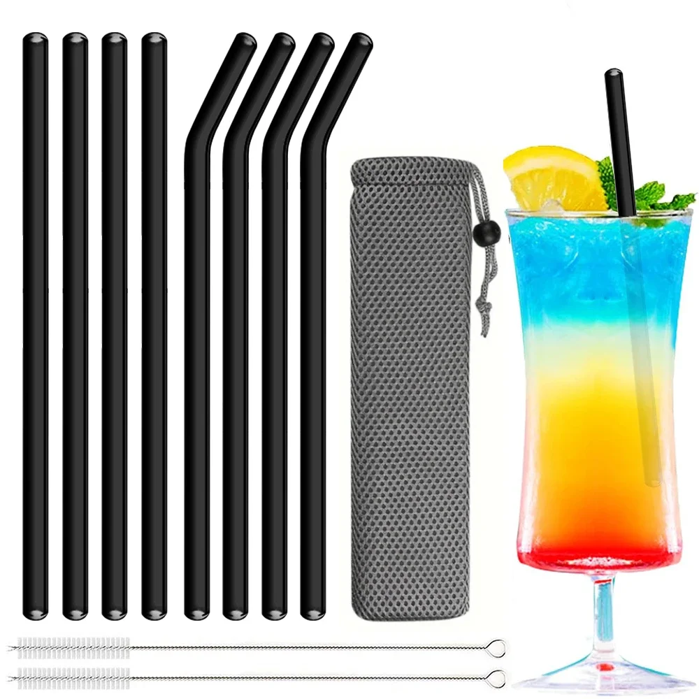 High Borosilicate Glass Straw Set Reusable Eco Friendly Drinking Straw for Smoothies Cocktails Bar Accessories Straws with Brush