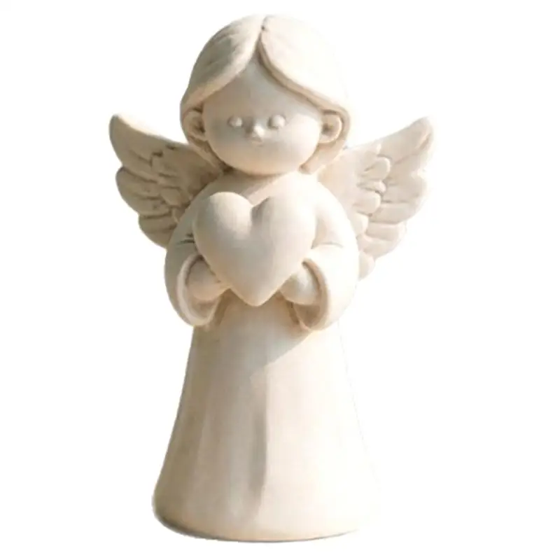 [J] 3D Printing White Angel Figurine With Holding Heart Design And Matte Finish For Home Desktop Decor Holiday Gifts