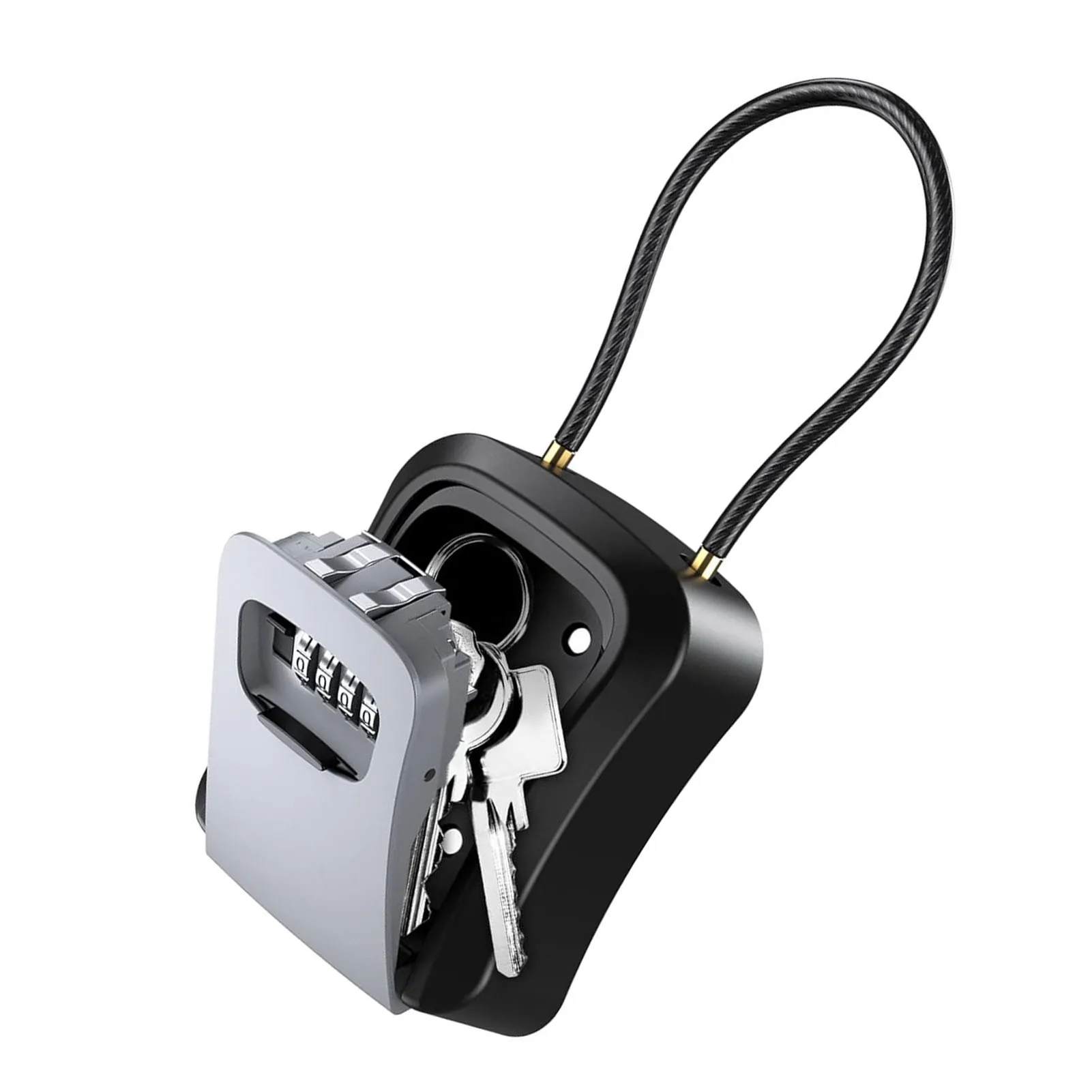 Steel Cable Combination Lock Key Box, Wall Mounted Key Storage with Code Lock, Portable Key Safe Box for Outdoor Vacation Home