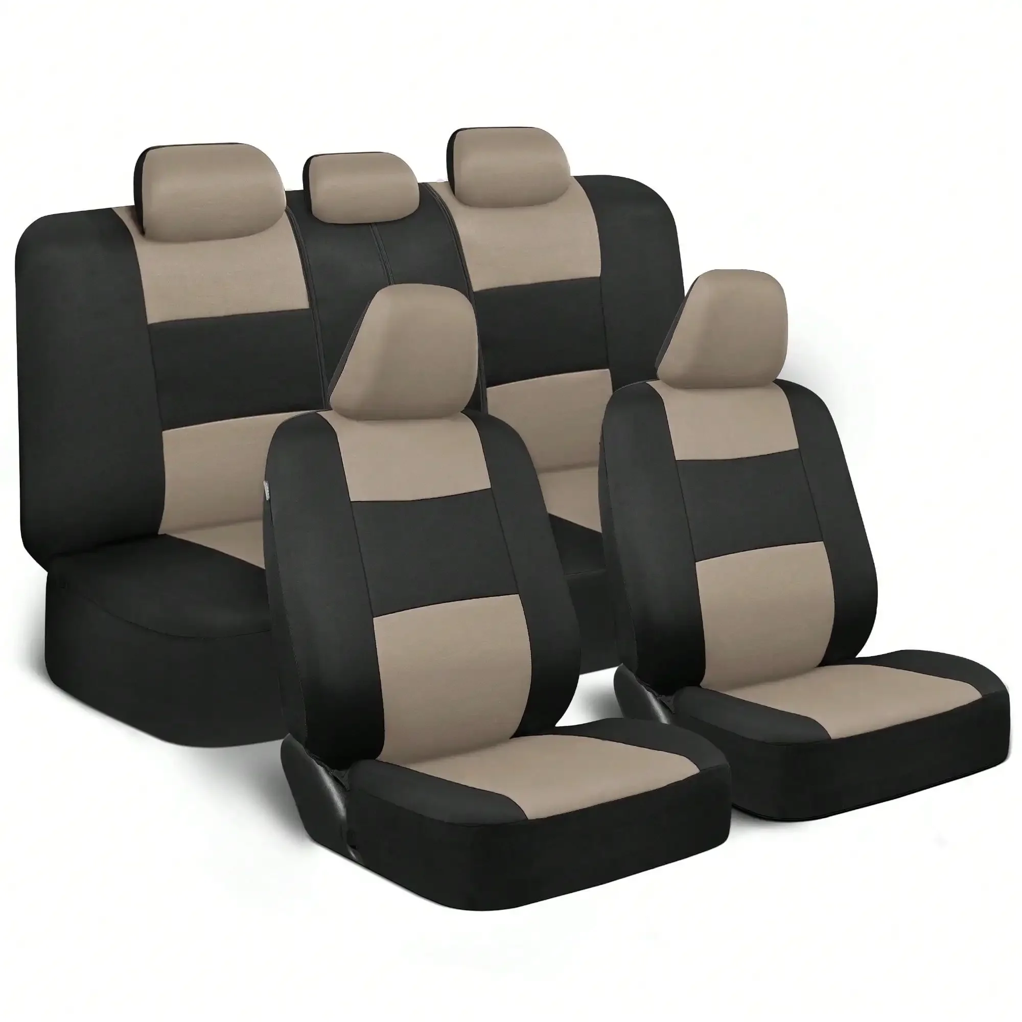 

Car seat covers, sand beige/black, detachable front and rear seat covers, easy to install, stain and water resistant