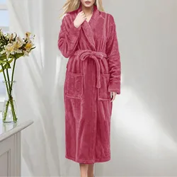 Women Extra Long Thermal Jacquard Flannel Bathrobe Winter Warm Plus Size Zipper Bath Robe Pregnant Dressing Gown Men Sleepwear