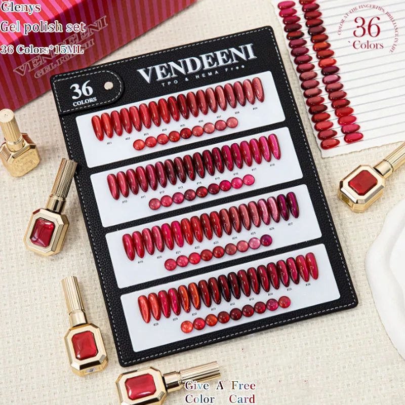 Glenys 36 Color Cat's Eye Nail Polish Glue Saturated Red Soaked Gel Color Matching Card Factory Direct Sales Nail Salon Varnish