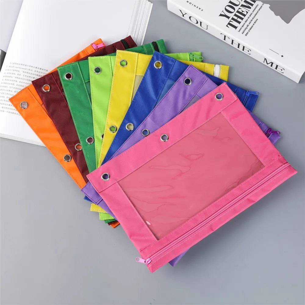 

Three hole pencil case PVC transparent document bag storage bag loose leaf eyelets large capacity dirt resistant stationery bag