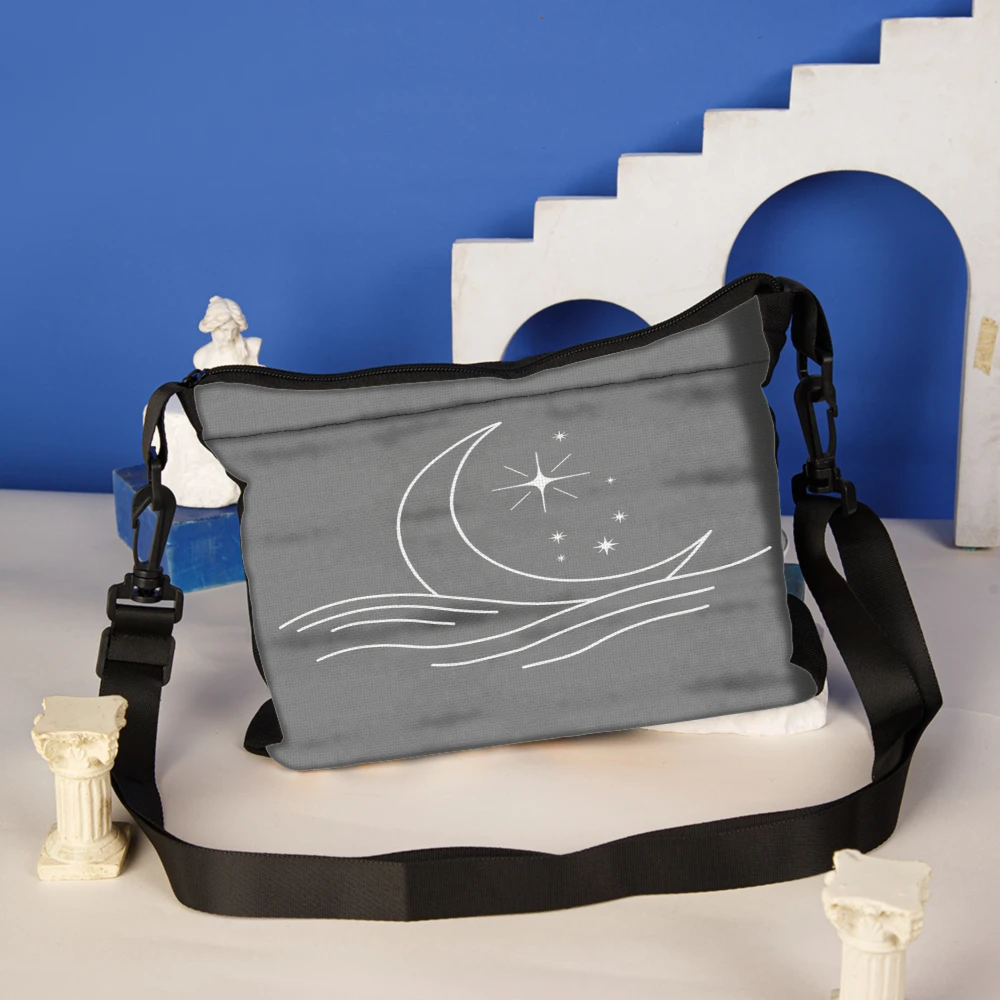 1pc Moon And Stars Pattern Crossbody Bag Gray Night Sky Design Shoulder Bags For Women Men Casual Travel Outdoor Daily Use Fashi