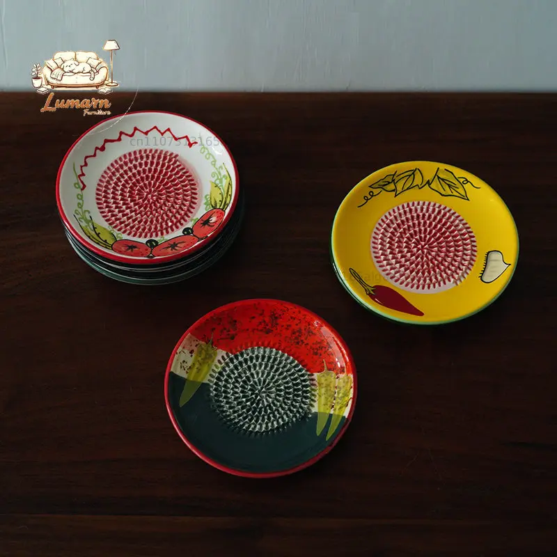 Export to Spain, fruit and vegetable ceramic grinding garlic plate, kitchen ginger garlic grinder, complementary food,