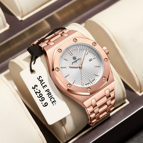 Imagen 2 del producto POEDAGAR, relojes de lujo para hombre, Reloj luminoso resistente al agua de acero inoxidable para hombre, Reloj de cuarzo informal con fecha y semana para hombre