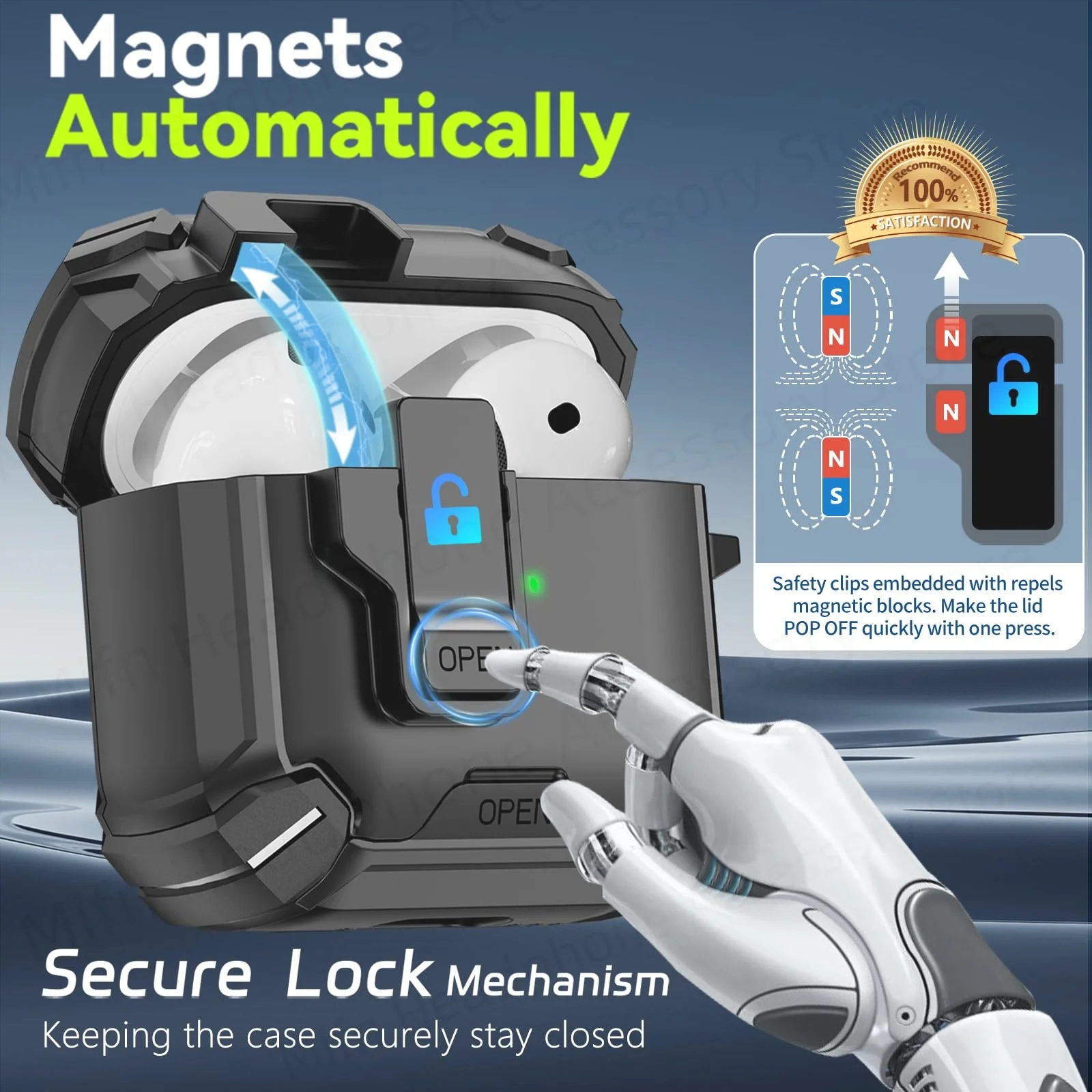 لـ 2025 AirPods Case يدعم الشحن اللاسلكي Magsafe مع مغناطيس قوي على الظهر 【حامل هاتف مدمج】لـ AirPod Pro