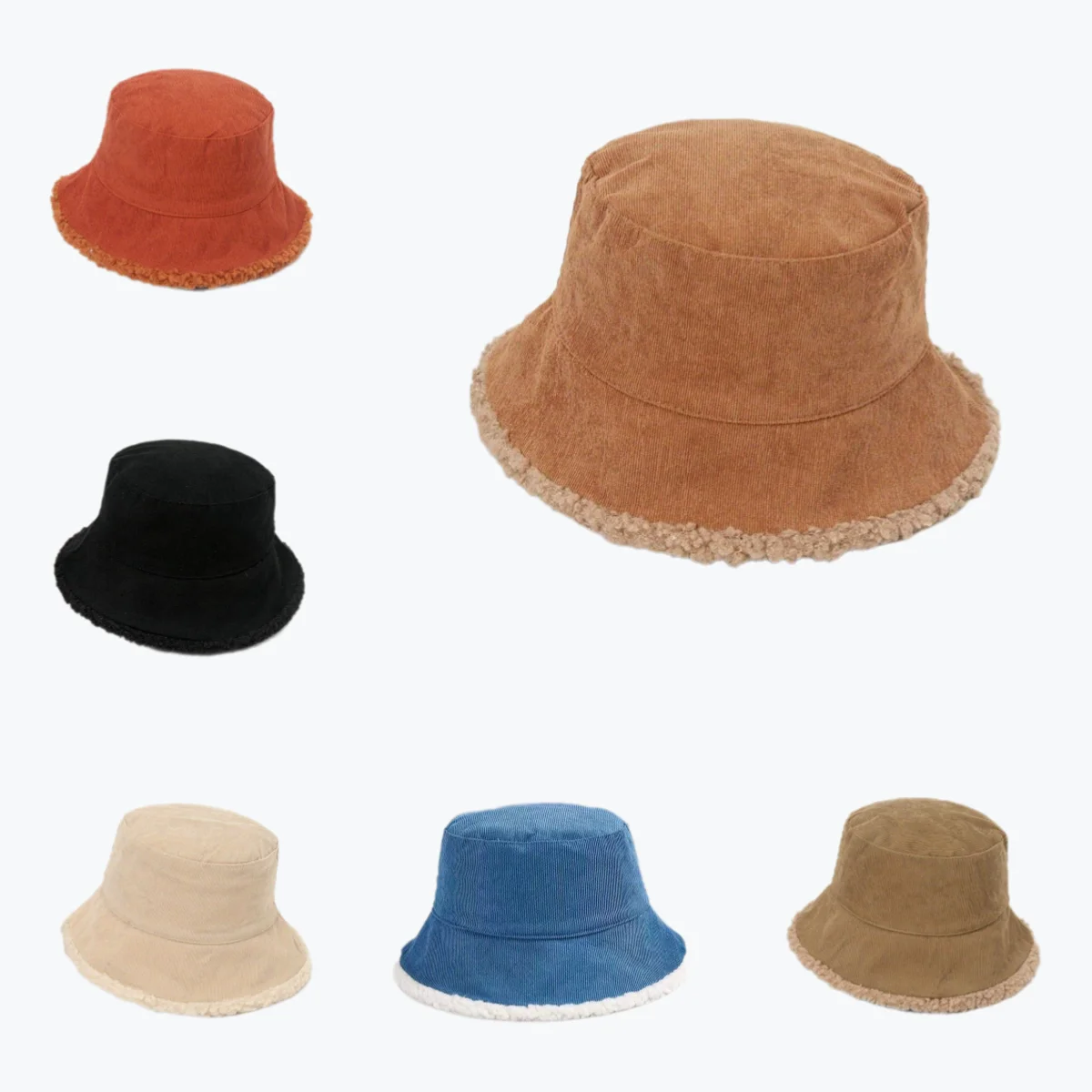 Solid Color Fashion Simple Basin Hat Lambhair Warm and Skin Friendly Fisherman's Hat Corduroy Windproof Double-sided Bucket Hat