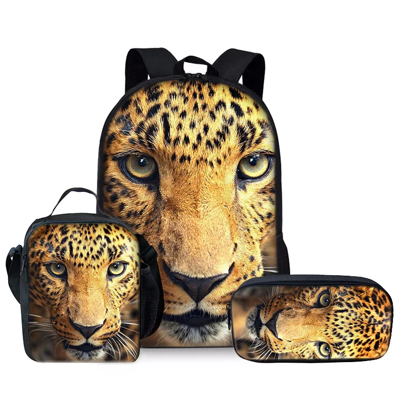 

Популярная новинка в стиле хип-хоп с леопардовым 3D принтом, 3 шт./компл., школьные сумки для ноутбука, рюкзак через плечо, сумка для обеда, пенал
