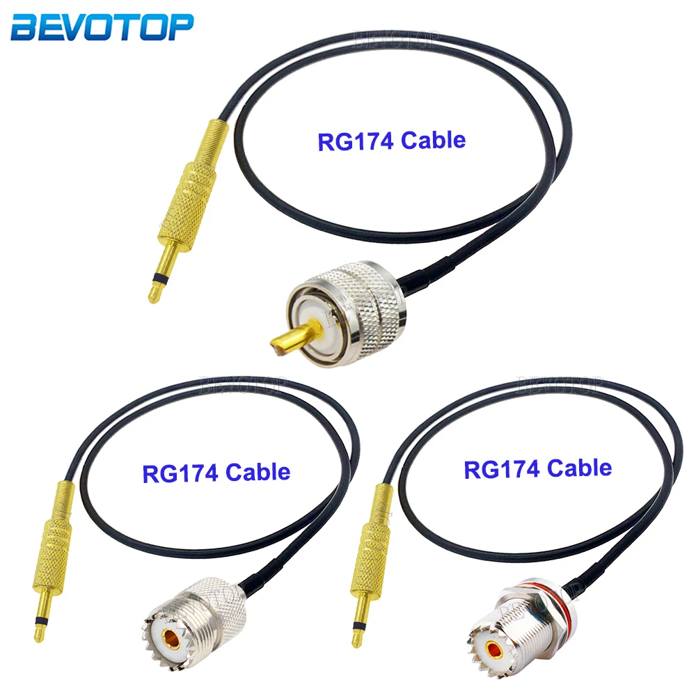 1Pcs UHF Male/Female to 3.5mm Mono Male 1/8" TS 50 Ohm RG174 Pigtail for CCTV Camera Monitor Antenna Cord RF Coax Cable Jumper