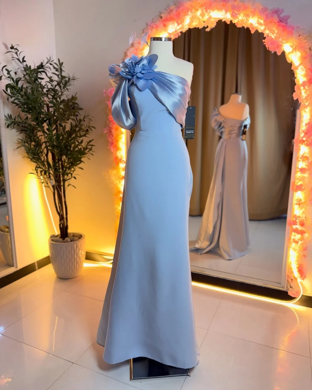

Customized Sexy Fashion Jersey Handmade Flower Pleat Mermaid One-shoulder Long Dresses Bespoke Occasion Dresses Exquisite Formal