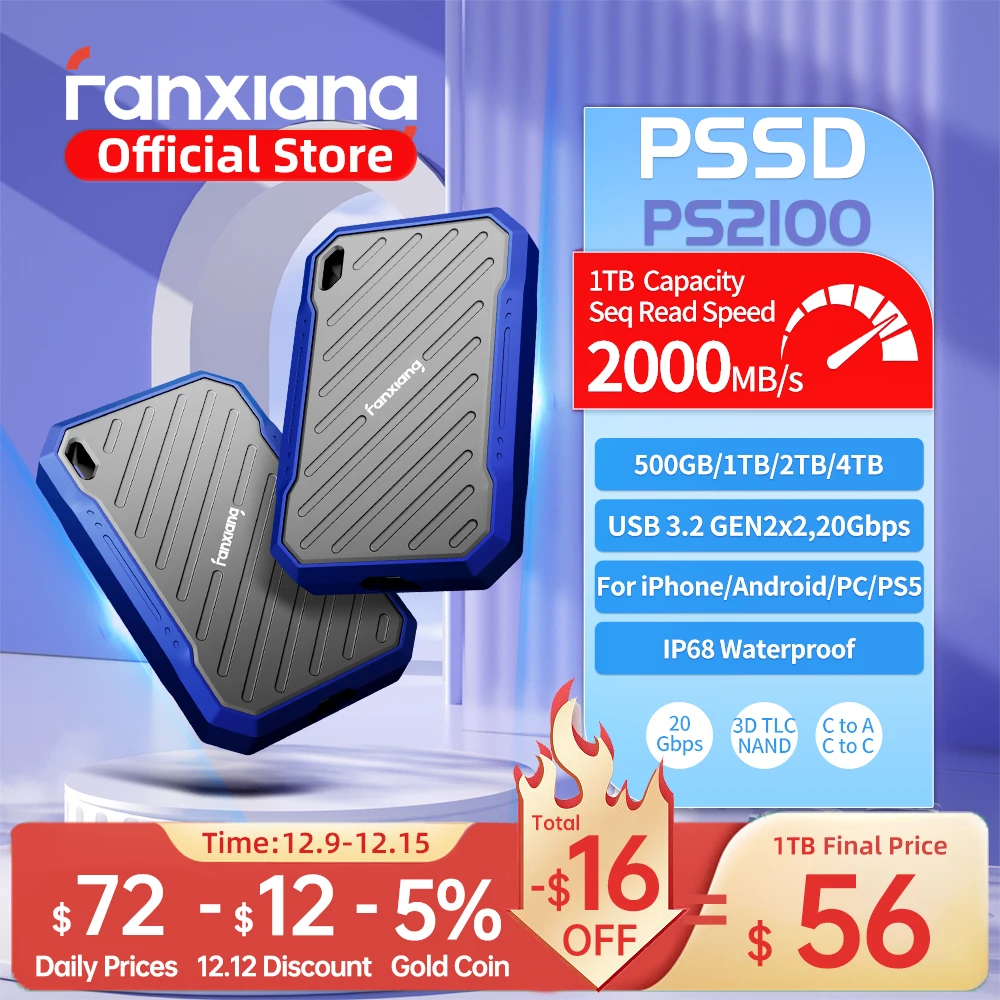 Fanxiang PS2100 20 Gb/s Przenośny dysk półprzewodnikowy Wytrzymały PSSD Wodoodporny 1 TB 2 TB Zewnętrzny przenośny dysk SSD do laptopa PC Napęd