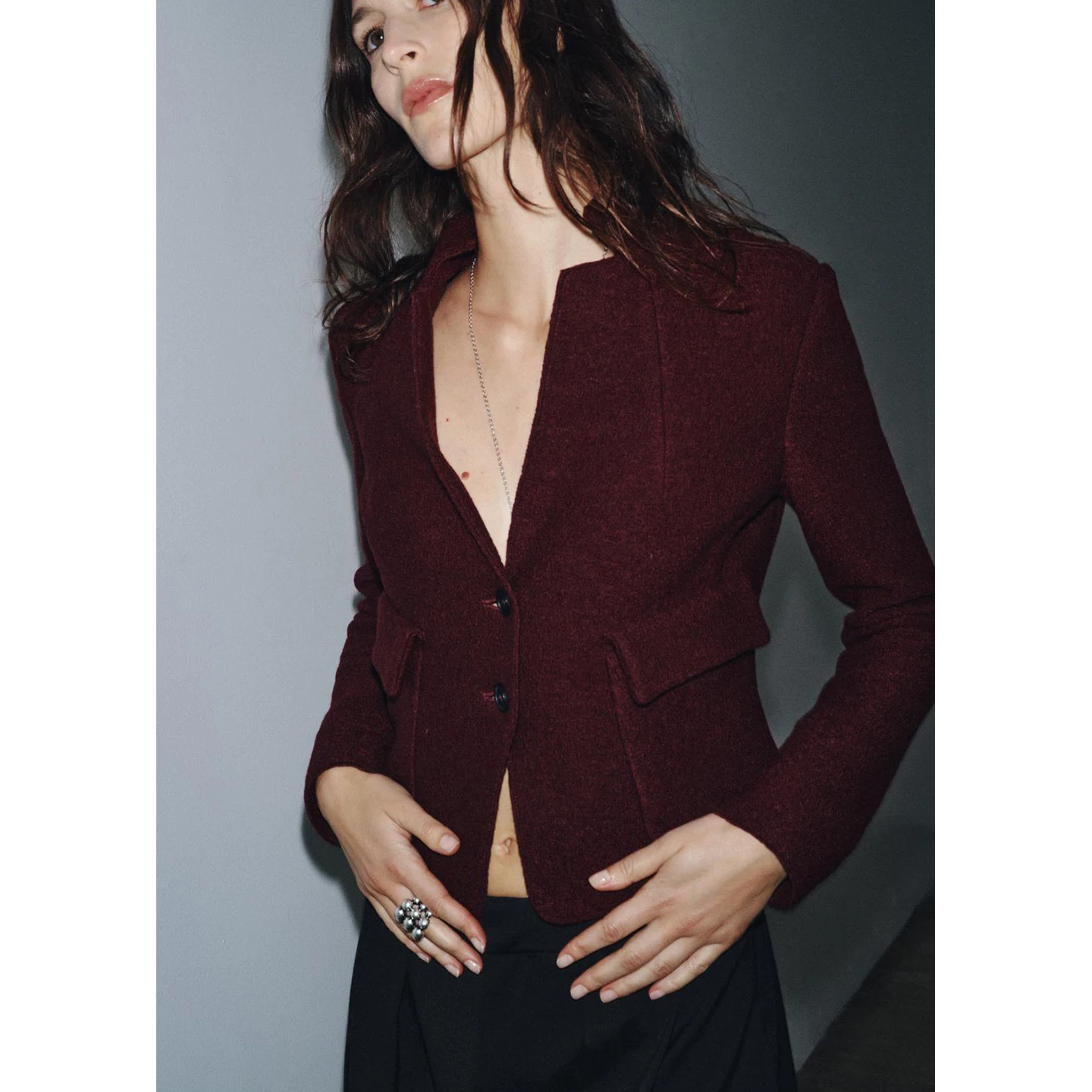 Cappotto lungo slim fit da donna Ele con colletto alla coreana Autunno Inverno Nuovo arrivo American Sle ket Decorato Cerchio Tweed...