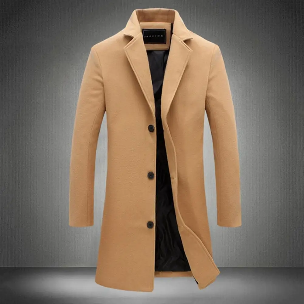 

Formal Wool Coat Lapel Design Woolen Coat Men's Woolen Coat with Formal Suit Collar Lapel Design Solid Color for Office