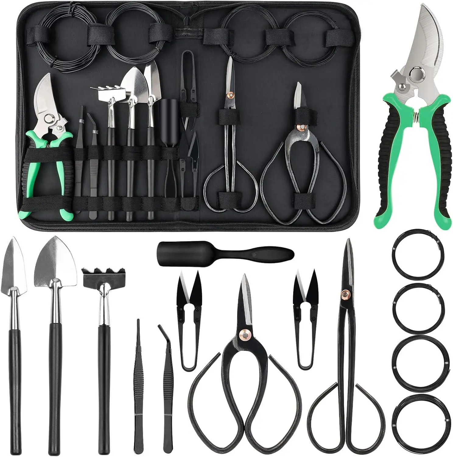 16Pcs Bonsai Tools Kit With Bag,Gardening Succulent Tree Indoor Beginner Tool Kit With Bonsai Wire, Pruning Shears, Bonsai