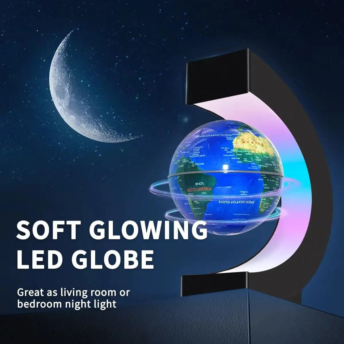 C-Shape Floating Globe Magnetic Suspension Planet Light Rotating Desk Lamp Antigravity Levitating Earth Map Room Decor LED Art
