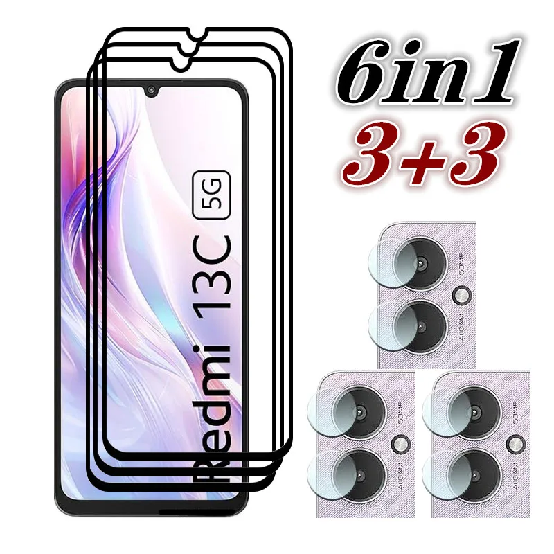 6in1 Screen Glass For Redmi 13C 5G 13C 4G Temered Glass Film 9H Protector For Redmi 13C 5G Soft Camera film