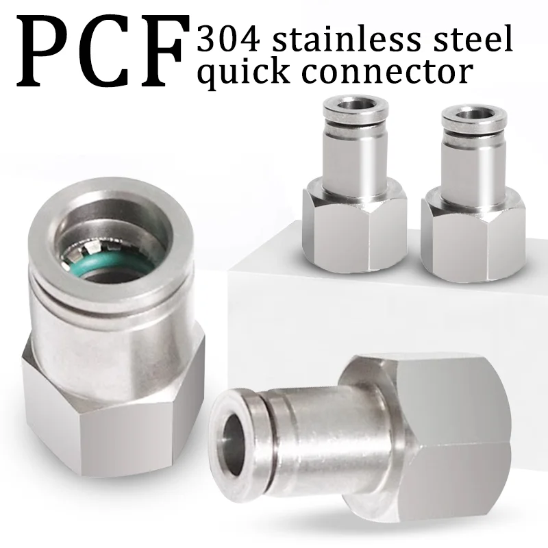 

Pneumatic Connector 304 Stainless Steel PCF 1/8” 1/4” 3/8” 1/2” BSP Internal Thread Pneumatic Hose Air Pipe Quick Fitting