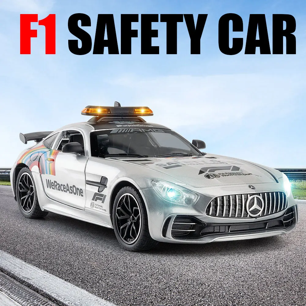 

1/24 AMG GTR Miniature Safety Car F1 Diecast Alloy Metal Vehicle Toy Model Mini Scale Car Figure Sound＆Light Collection for Kids