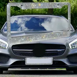 Bling Rhinestone Car License Number Plate Frame Crystal Diamond Stainless Steel Meatal License Plate Holder
