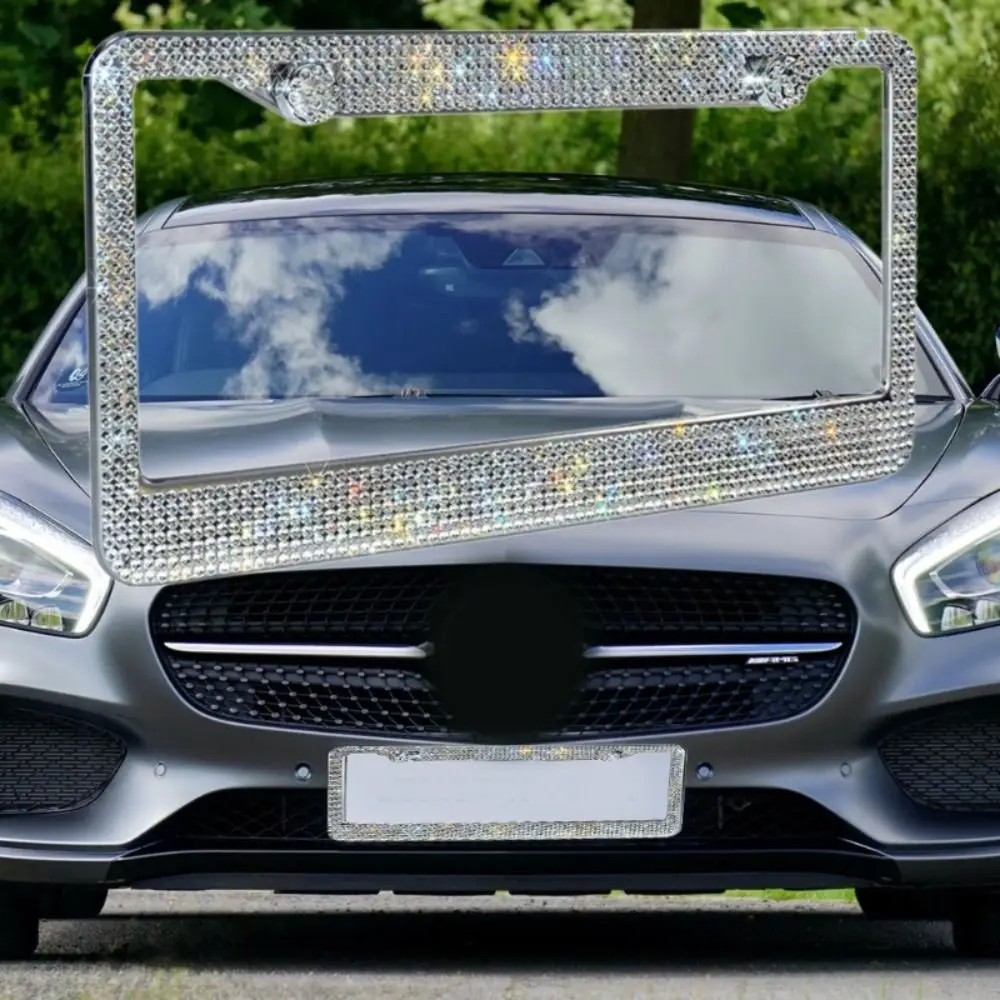Bling Rhinestone Ramka na tablicę rejestracyjną samochodu Kryształowy diamentowy uchwyt na tablicę rejestracyjną ze stali nierdzewnej