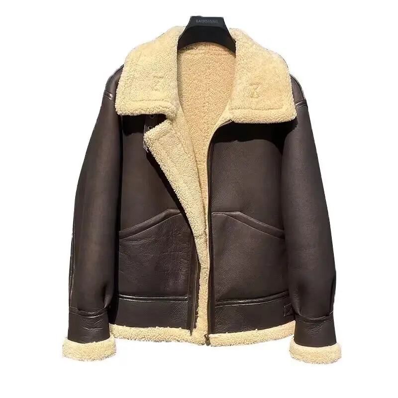 Casaco de carneiro genuíno masculino Shearling, jaqueta de couro de cordeiro real, forro de cashmere 100% lã, estilo europeu, XXXXXXXL