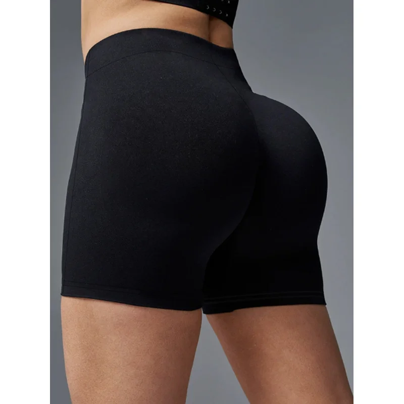   Shorts feminino preto sólido regular fit 2025 cintura elástica emagrecimento casual escritório calças diárias