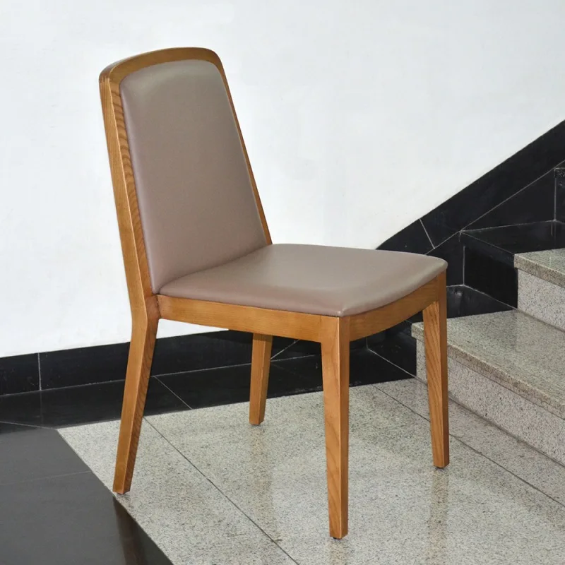 

Nordic stackable solid wood chair, restaurant restaurant solid wood soft bag dining chair, ash wood chair hotel banquet