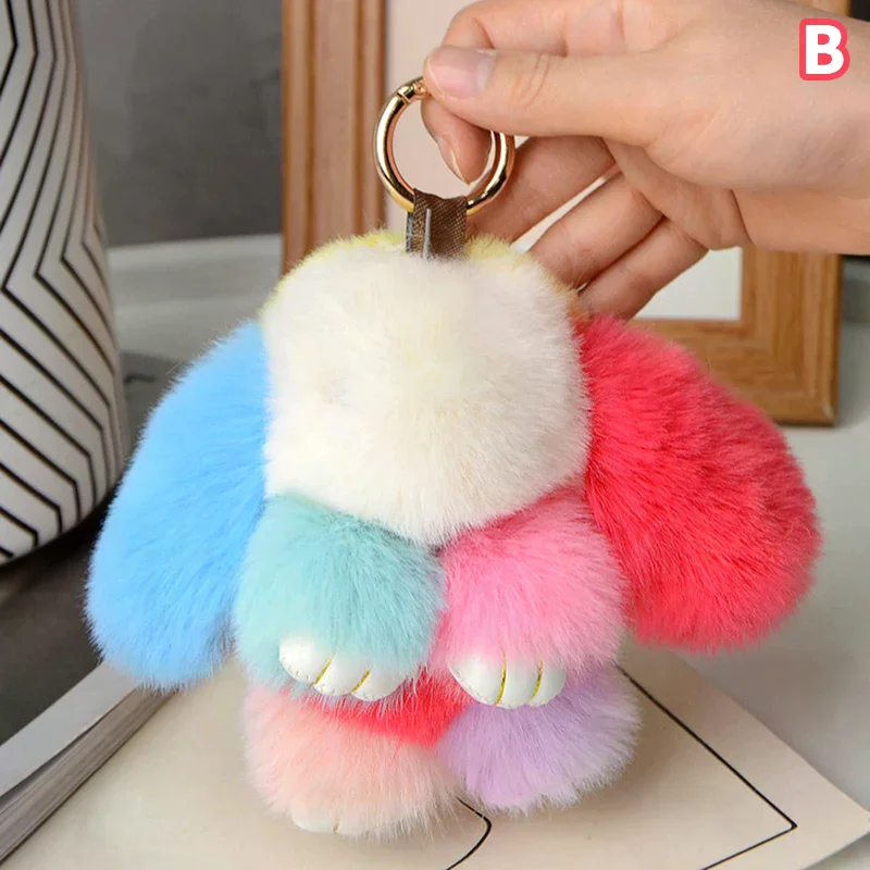 15cm 토끼털 키체인 여성 가방 자동차 키 체인 펜던트 장식품 가방 액세서리 선물