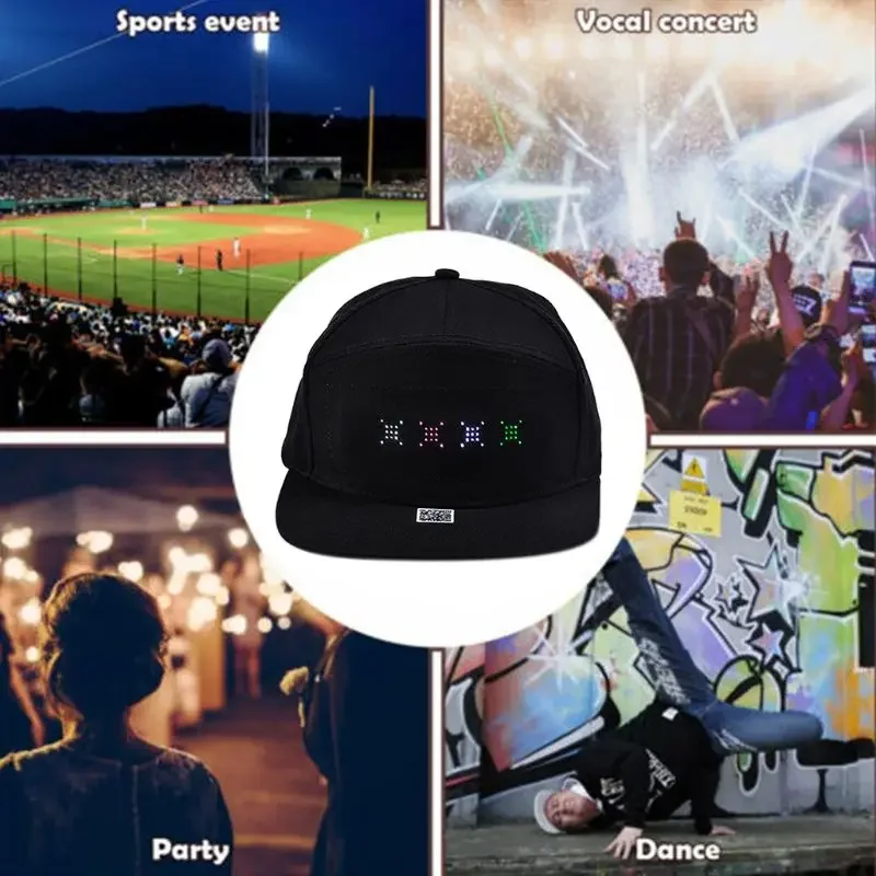 Unisex LED APP Controlled Baseball Hat Scroll Message Display Board Hip Hop Street Cap