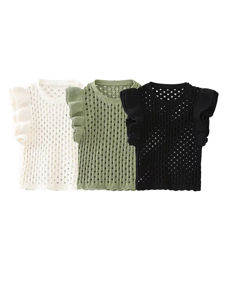 

HH Woman Fashion Solid Round Neck Sleeveless Knitted Vest Female Spring Commuting Hole Laminated Decoration Comfortable Vest