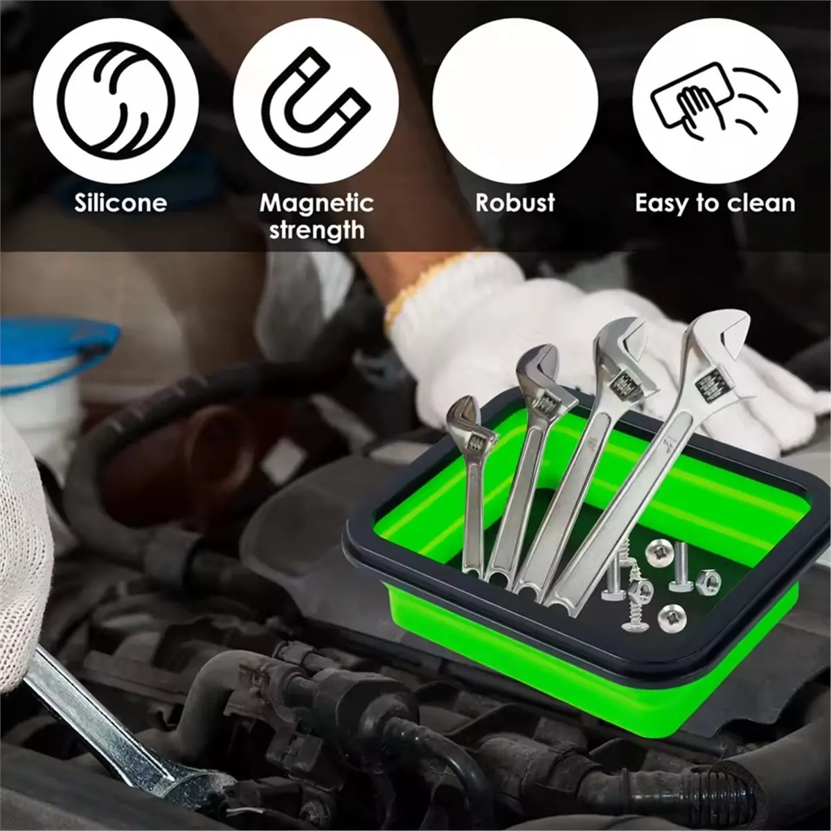 3-Piece Foldable Magnetic Screw Tray Silicone Tool Organizer for Mechanics, Plumbers Parts Holder & Storage Box