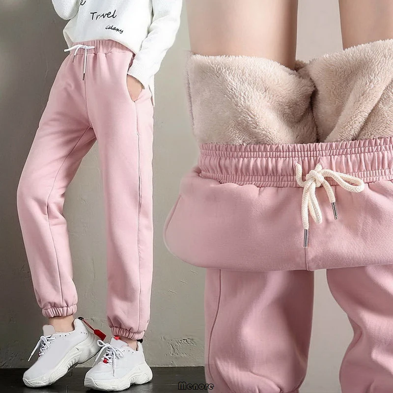 

New Thick Fleece Guard Pants Women Casual Harlan Pants Versatile Straight Pants Trendy Ankle-Length Trousers Warm Sweatpants