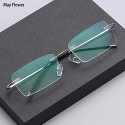 Men Anti Blue Light Blocking Reading Glasses Metal HD Lens Ultralight Frameless Eyewear Women Hyperopia Presbyopic Glasses +4.0