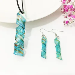 1 Set Charming Blue Lampwork Glass Muran Bead Earrings Pendant For Women Wedding Jewelry  For Accessories Party Loves Gift