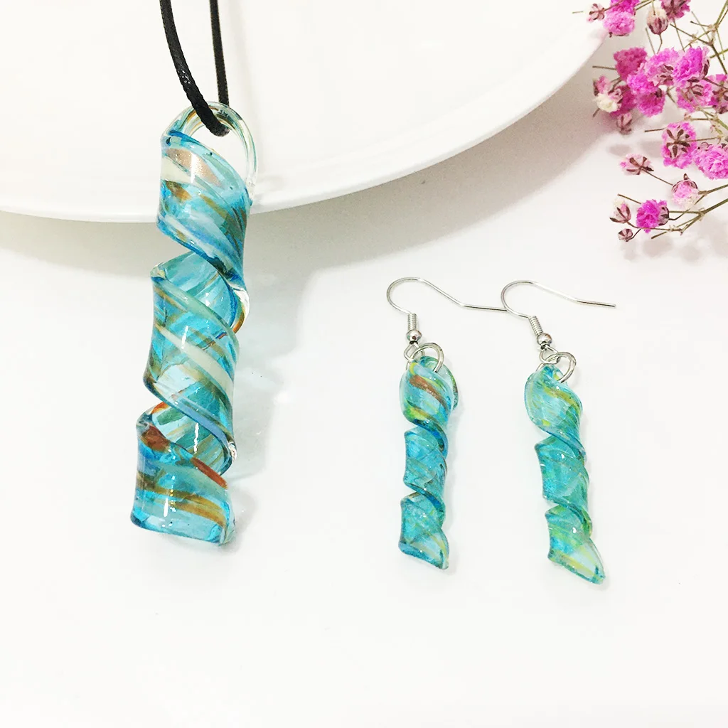 1 zestaw urocze niebieskie Lampwork szklane kolczyki z koralików Muran wisiorek dla kobiet biżuteria ślubna na akcesoria Party Loves Gift