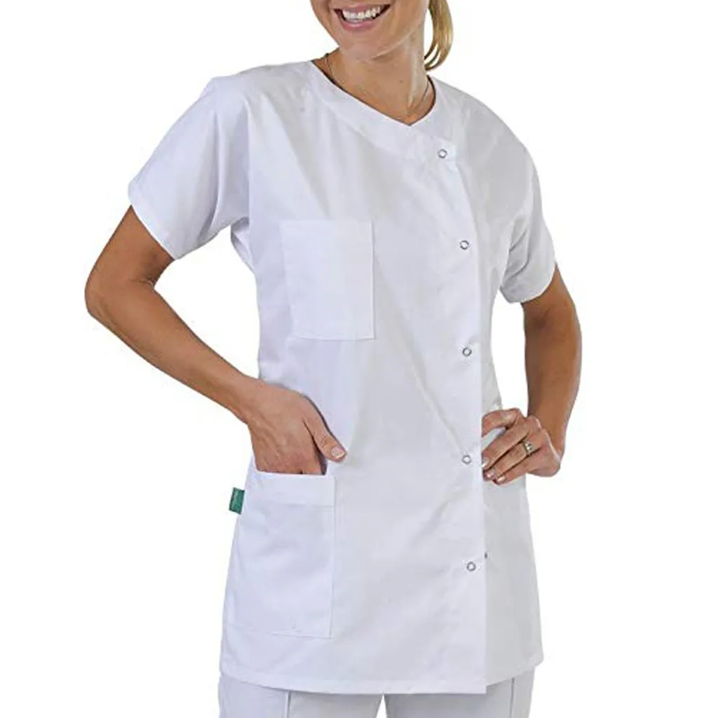 White Nurse Uniform For Women Top Short Sleeved Shirt Lab Coat Doctor Uniform Women Medical Clothing Beauty Salon Suits