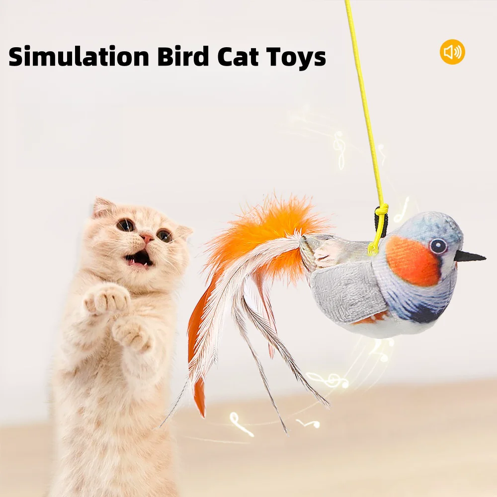 

Interactive Cat Toys Flying Bird Cat Toy Flapping Wings Catnip Toys Chirping Cat Toy Touch Activated Kitten Toys with Feather