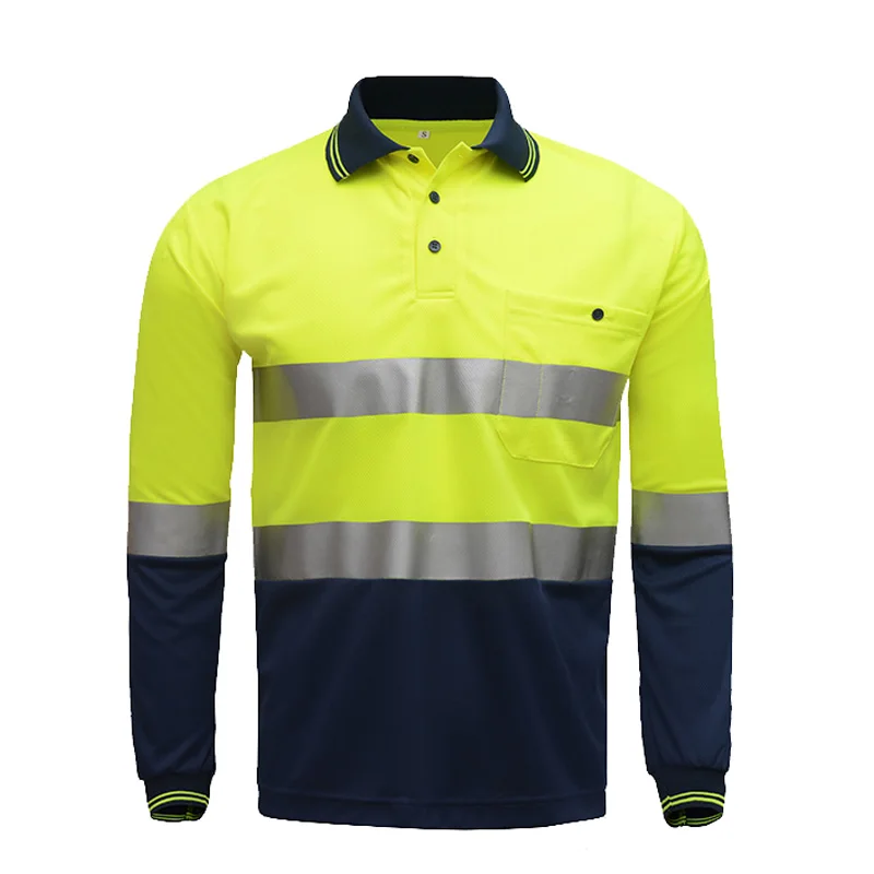 

High Visibility Long Sleeve Shirt,Two Tone Yellow Navy Safety Polo Shirt with Reflective Stripes Hi Vis Construction Workwear