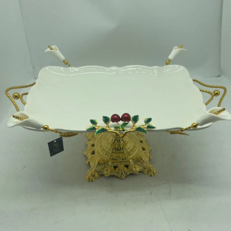 Golden wrought iron flower decorative candy ceramic fruit fruit snack plate gold