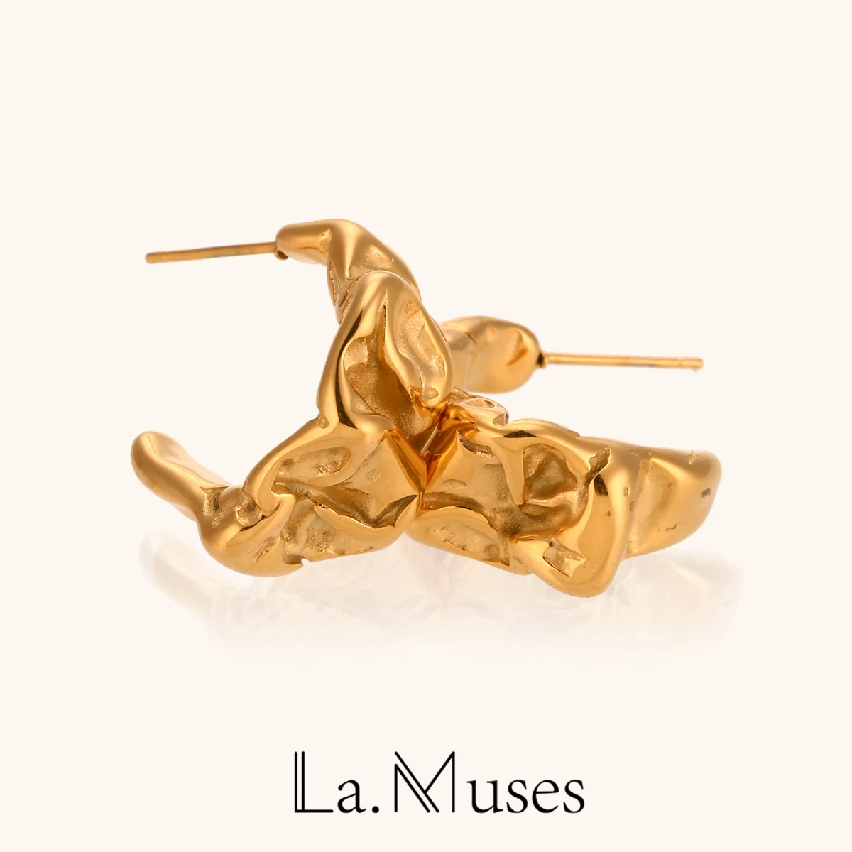 

La.Muses креативные массивные металлические серьги-кольца золотого цвета из нержавеющей стали с геометрическим рисунком, необычные серьги-кольца для женщин, очаровательные винтажные ювелирные изделия