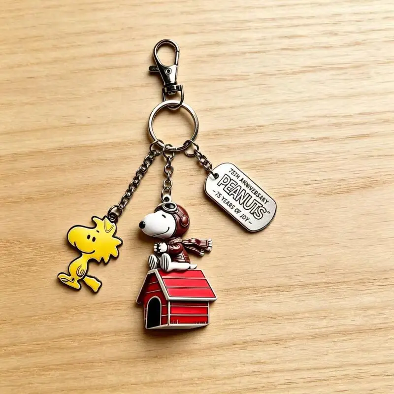 Llavero Metálico de Snoopy 75 Aniversario, Colgante de Dibujos Animados para Bolsos, Accesorio Creativo para Mochilas Escolares, Regalo Sorpresa para Parejas, Hombres y Mujeres