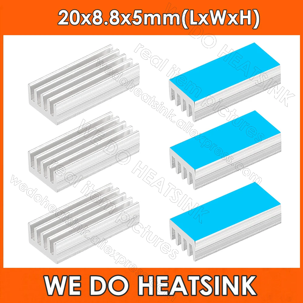 

Wholesale 20x8.8x5mm Silver Aluminum Heatsink Ram Radiator Heat Sink With Thermally Conductive Adhesive Transfer Tape Applied