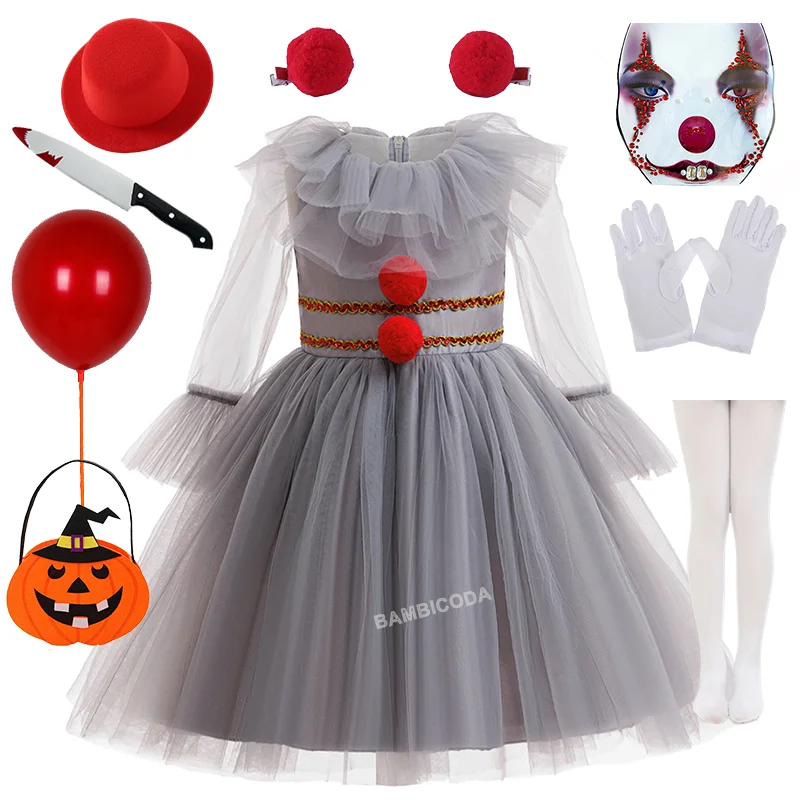 

Костюмы ужасных клоунов для девочек, страшные цирковые клоуны убийцы, наряд для карнавальной вечеринки, жуткая одежда, платье-пачка на Хэллоуин