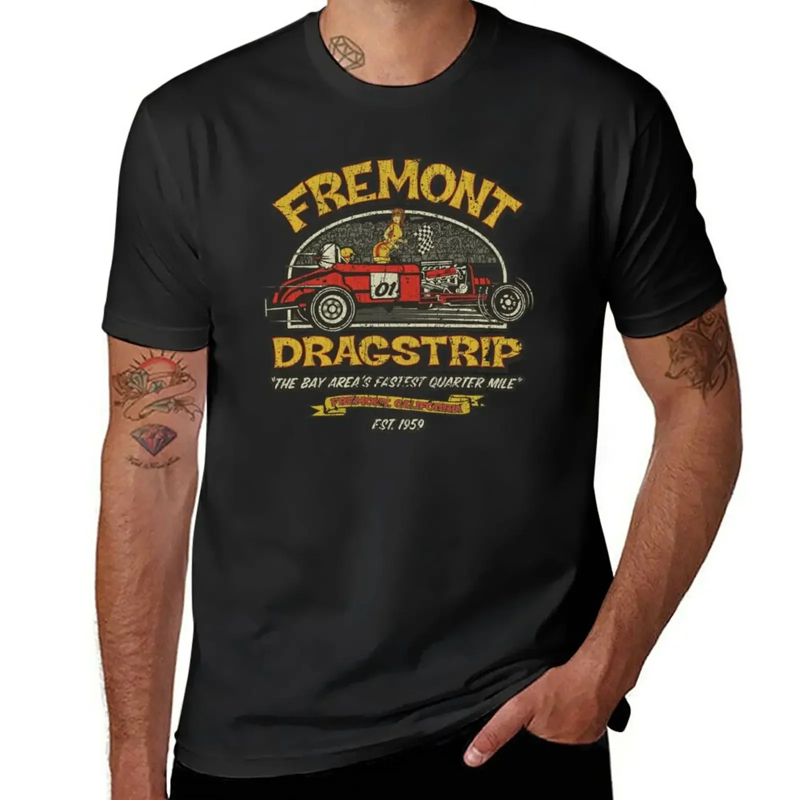 Fremont Dragstrip-T-shirt noir pour homme, vêtement esthétique, heavyfriendplain, 1959