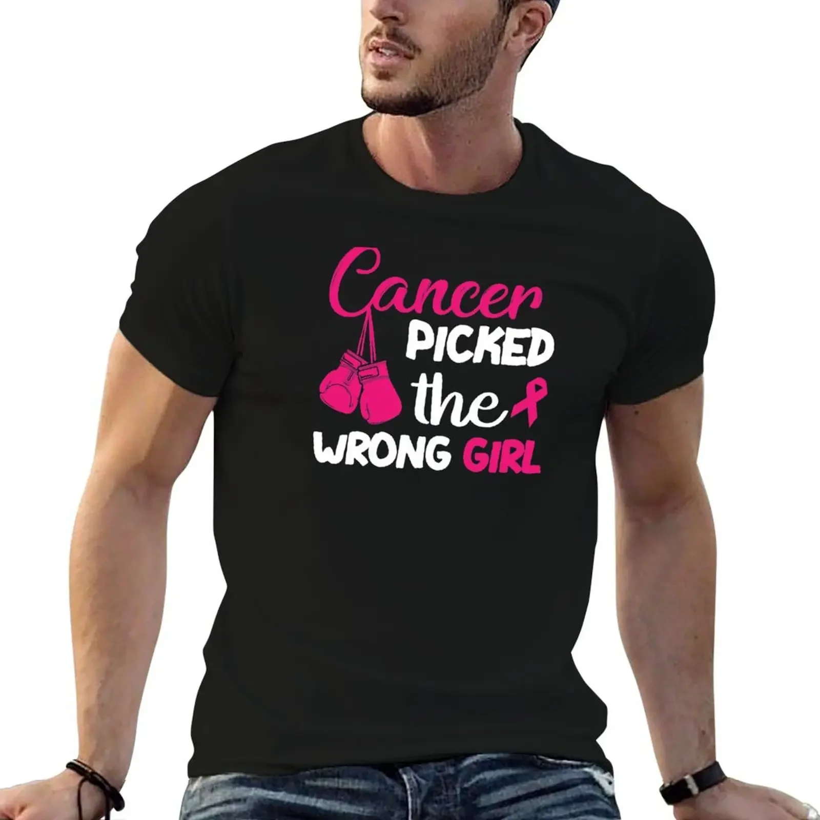 Cancer Picked The Wrong Girl T-Shirt anime hippie clothes blue archive anime figures slim fit t shirts for men