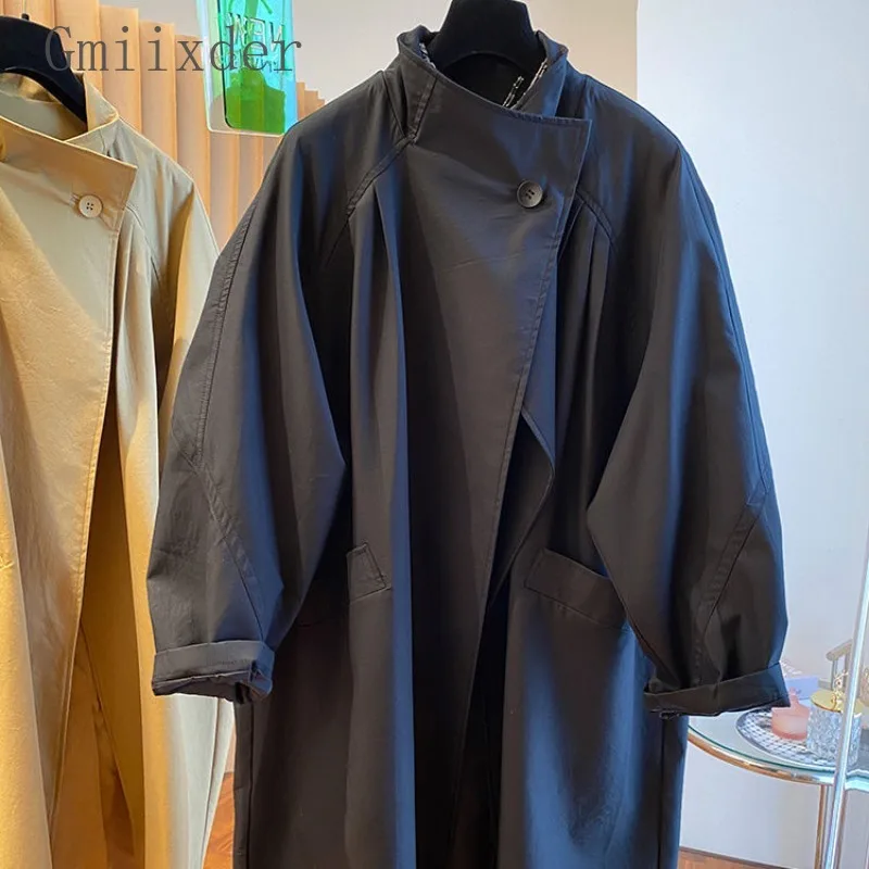 Top americano de gama alta con cuello levantado para mujer, chaqueta cortavientos informal holgada de longitud media, color urbano, primavera 2025, talla grande