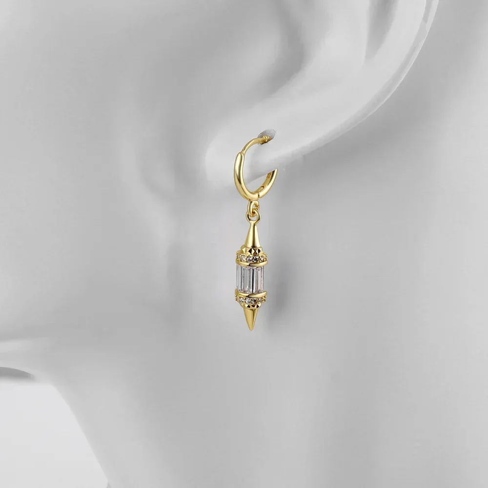 18k Gold Plated Copper Geometric Tip Cone Zircons Hoop Earrings for Women Pendants Jewelry  Accessories Gifts