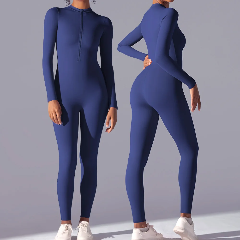 Yoga Bodysuit Long Sleeved Women's Sportswear Gym Zipper Jumpsuits Workout High-intensity Fitness One-piece Skin-tight Garment
